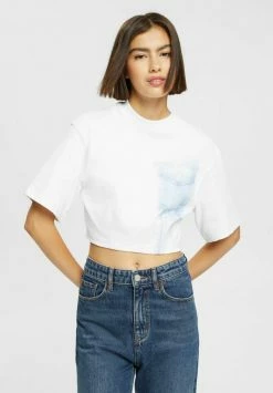 Esprit KURZ GESCHNITTENES MIT INDIGO-PRINT - Print T-shirt - White