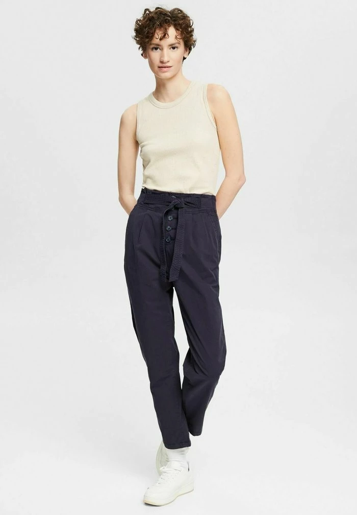 Esprit MIT SICHTBARER KNOPFLEISTE - Trousers - Navy
