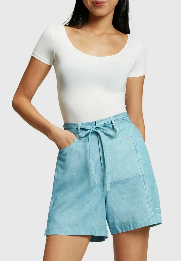 Esprit MIT ALLOVER DENIM PRINT - Denim Shorts - Blue Medium Washed New