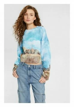Esprit CROPPED MIT DIGITALEM ALLOVER LANDSCHAFTS PRINT - Jumper - Turquoise
