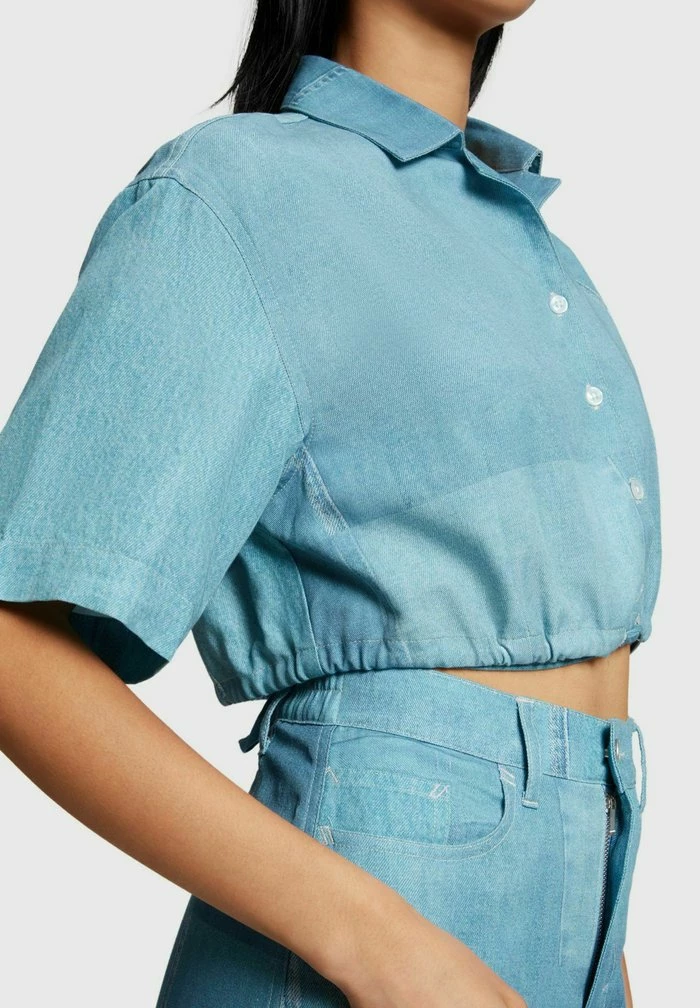 Esprit GECROPPTE MIT DENIM PRINT - Button-down Blouse - Blue Medium Washed New - Image 3