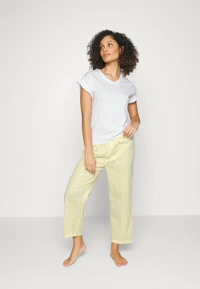 Esprit STRIPE COMBI SLEEVE SHIRT PANTS - Pyjamas - Pastel Yellow