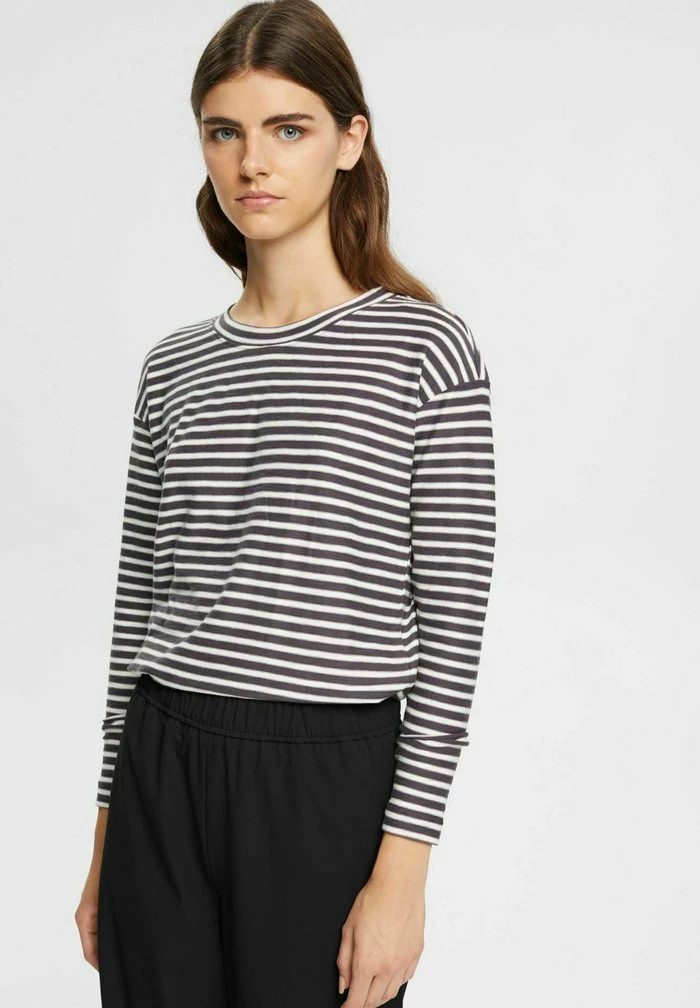 Esprit MIT STREIFEN - Long Sleeved Top - Anthracite