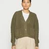 Esprit V NECK CARDIGAN - Cardigan - Dark Khaki