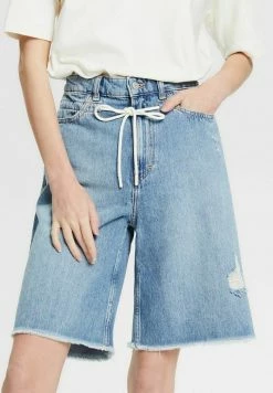 Esprit MIT KORDELZUG - Denim Shorts - Blue Medium Washed