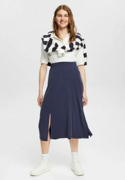 Esprit MIT SCHLITZEN - A-line Skirt - Navy
