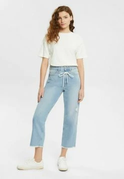 Esprit MIT KORDELZUG - Straight Leg Jeans - Blue Light Washed