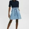 Esprit MIT BINDEGÜRTEL - Denim Skirt - Blue Medium Washed