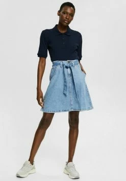 Esprit MIT BINDEGÜRTEL - Denim Skirt - Blue Medium Washed