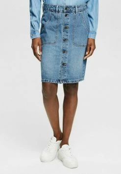 Esprit MIT KNOPFLEISTE - Denim Skirt - Blue Medium Washed