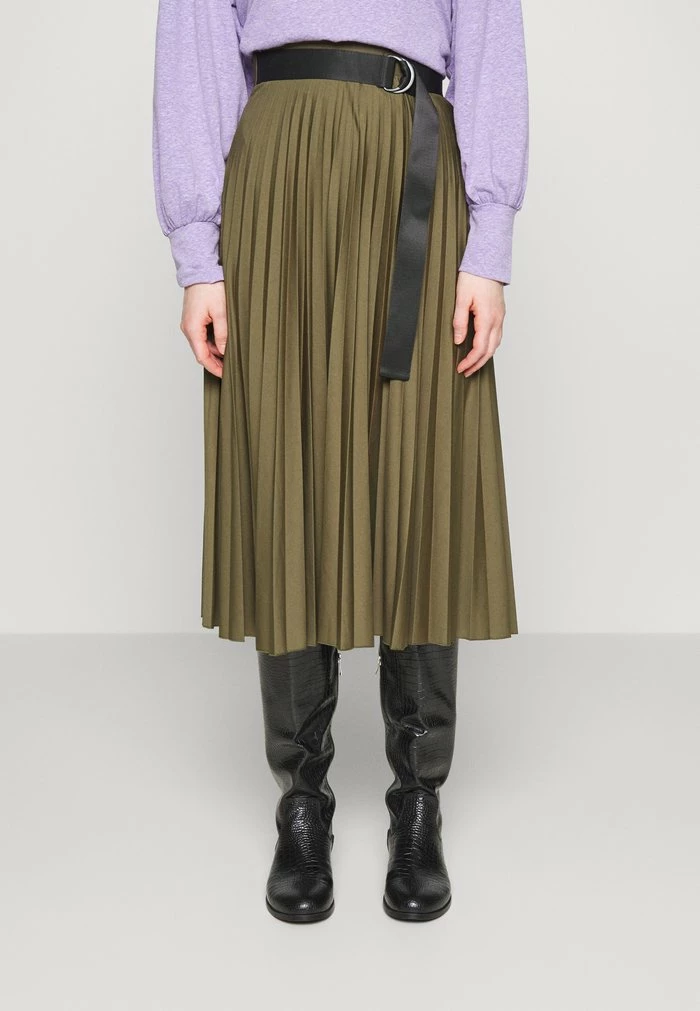 Esprit SKIRT SOLID - Pleated Skirt - Dark Khaki