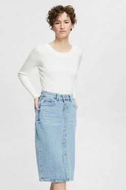 Esprit MIT KNOPFLEISTE - Pencil Skirt - Blue Medium Washed
